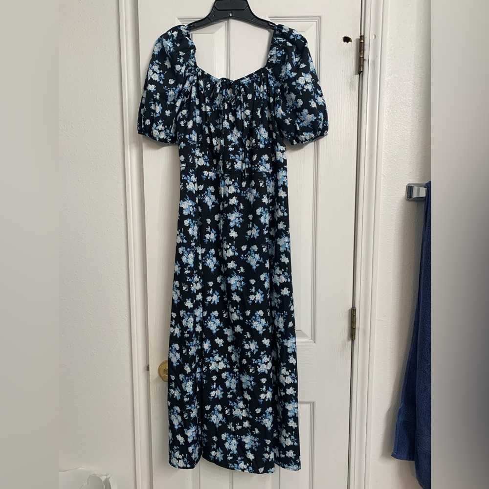 SHEIN Black and Blue Ruffled Empire Waist Maxi Dress
